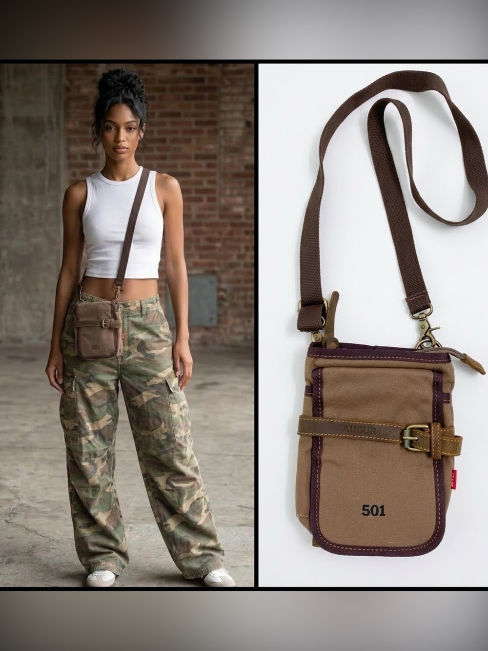 Augur 501 Canvas Crossbody Bag Tactical Messenger Utility Shoulder Pouch Y2K 9x7